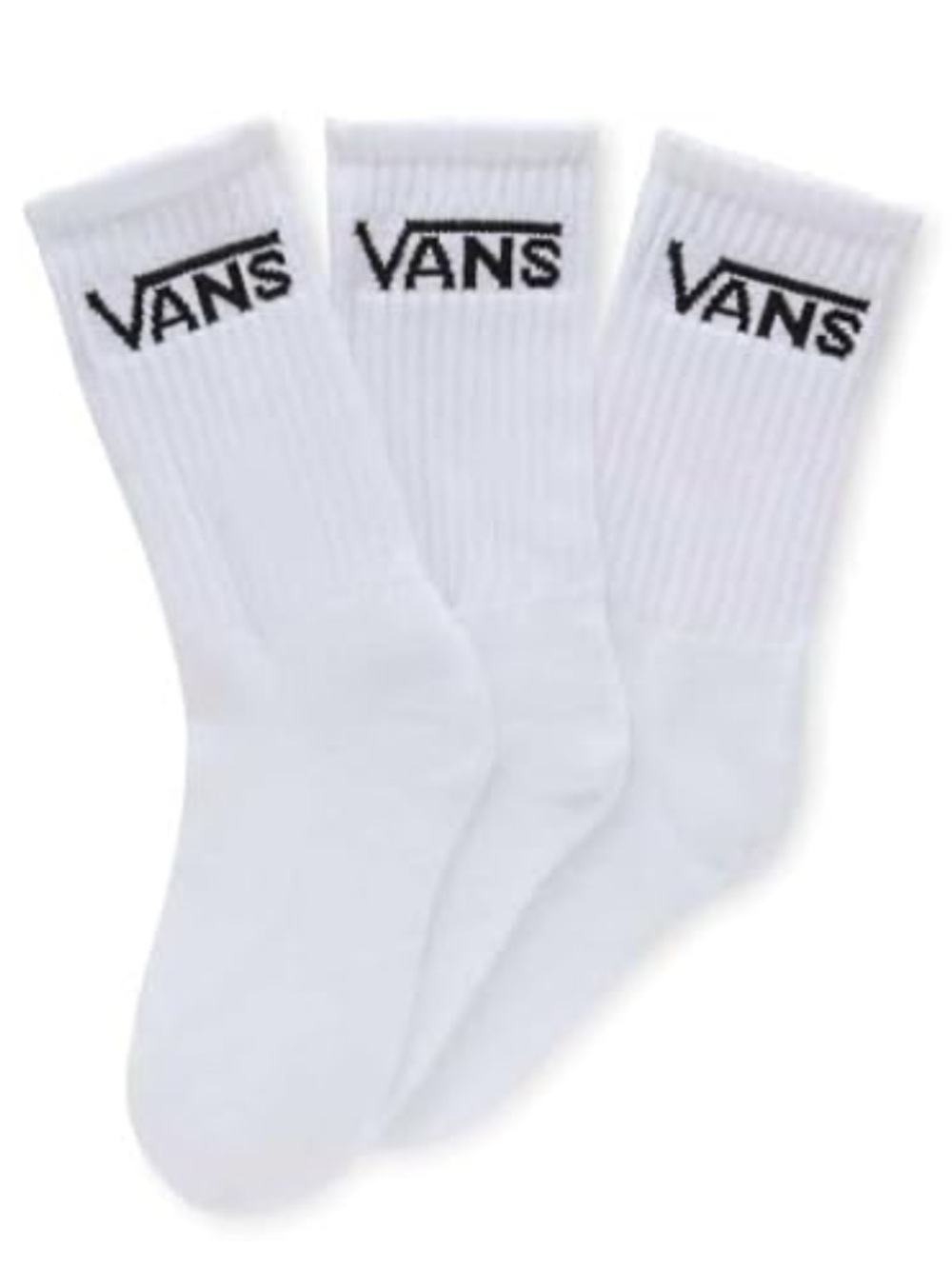 Vans Kids Classic White Crew Socks with Black Logo - 3 Pack - Size 10-13 - NEW